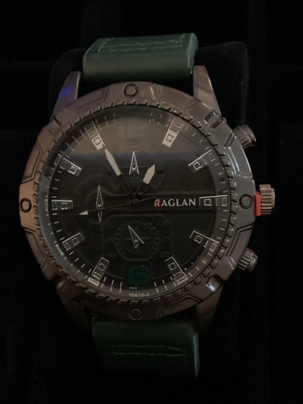 Raglan Men's Green Leather Strap Sport Chronograph Watch